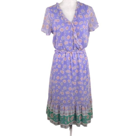 LC Lauren Conrad Lavender Floral Gold Tinsel Romantic Cottagecore Maxi Dress M - Picture 1 of 8